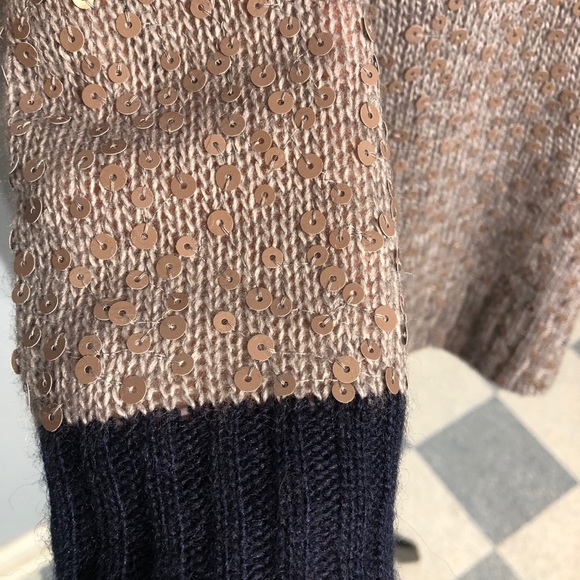 J. Crew Wool Blend Sequin Gray & Navy Sweater LG - Picture 7 of 10